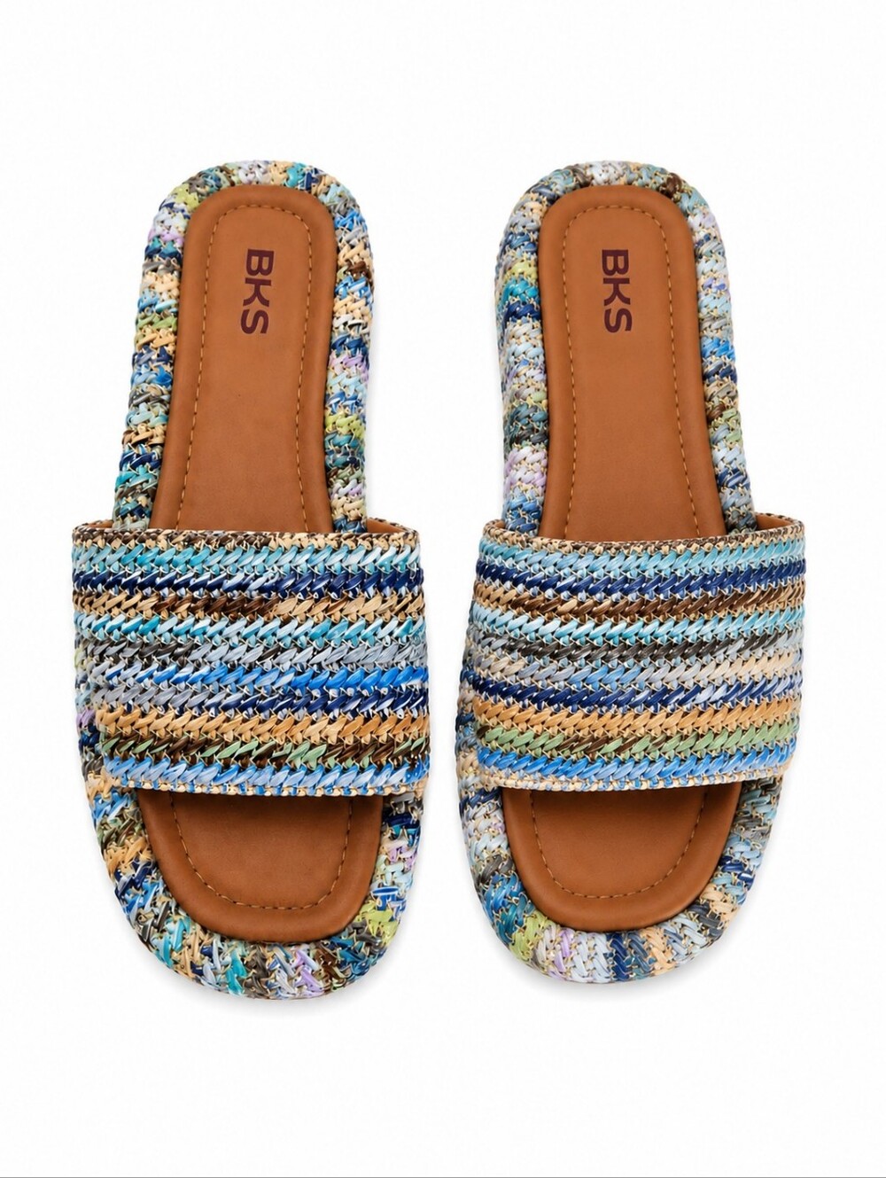 Bakers BKS Blue Woven Raffia Slide Sandals Multicolor Size 9 Boho Coastal